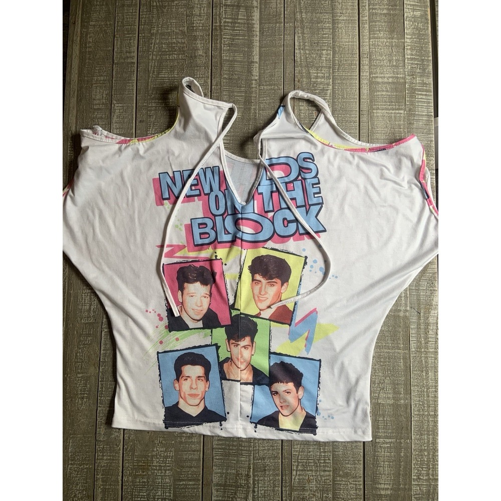 NKOTB New Kids On The Block 80s style T-shirt Tank Top Size XL Women's White